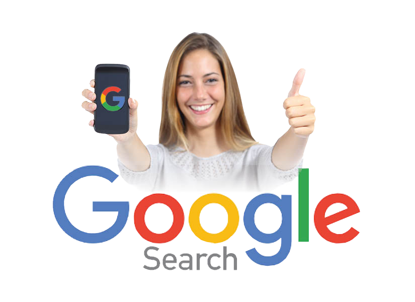 google-search-logo-smiling-girl-holding-cell-with-thumbs-up